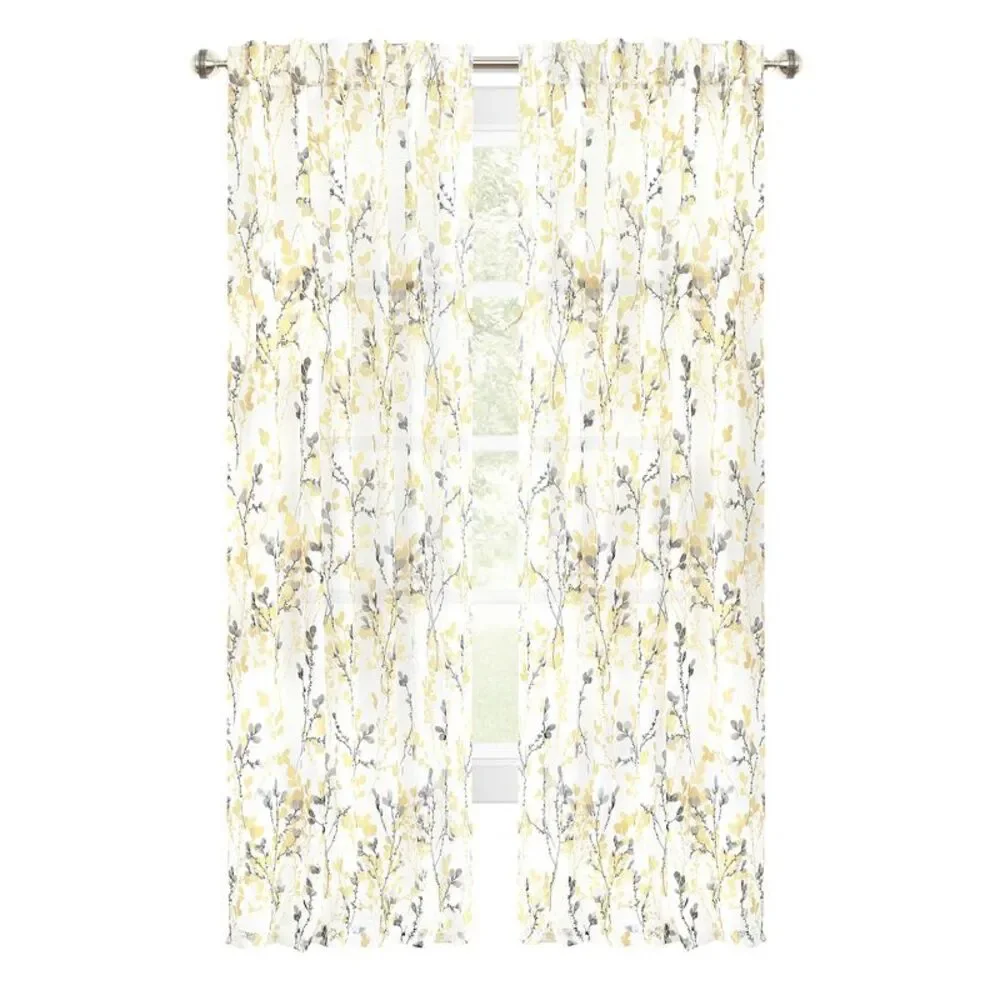 Woven Trends 2-Pack Floral Semi Sheer Floral Curtains for Living Room and